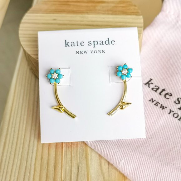 Myosotis Flower Gold Ear Jacket Earrings Turquoise